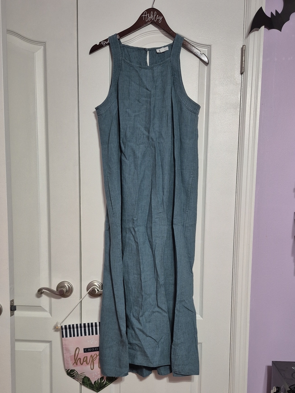 PURE JILL Sleeveless Blue Linen-Blend Maxi Dress